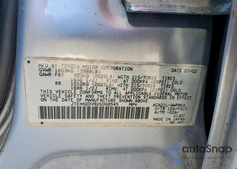 2002 Toyota Rav4 z USA, uszkodzony, nr VIN JTEHH20V826068545